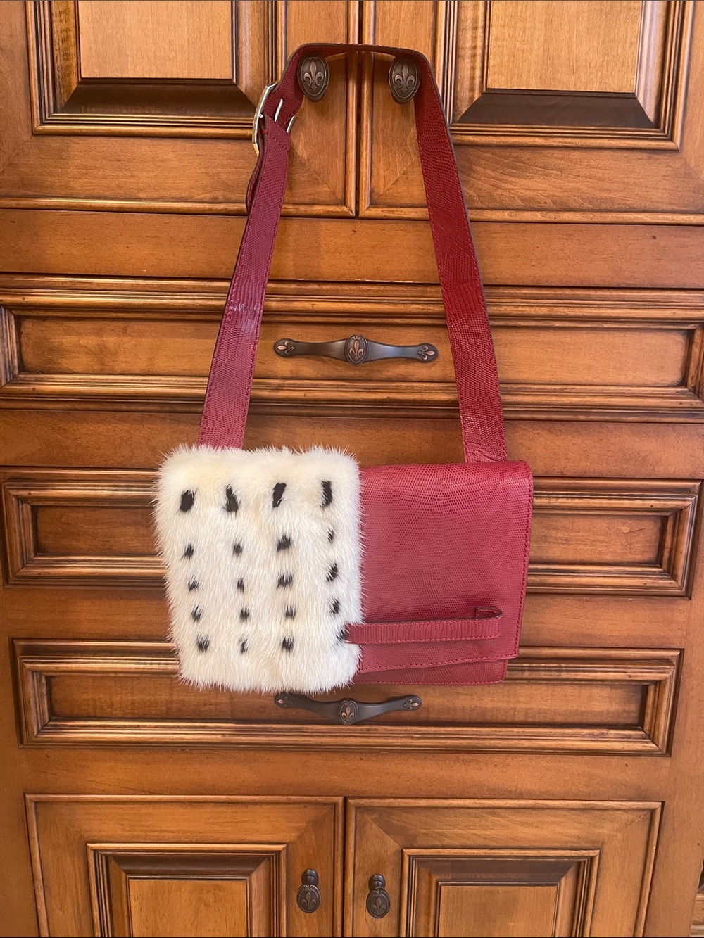 Valentino Garvani red lizard and mink shoulder bag.